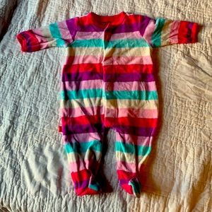 Magnetic velour footie striped pjs baby girl